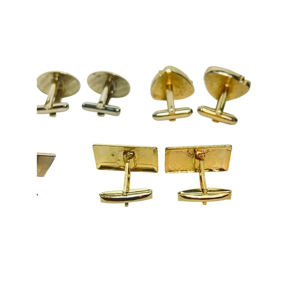 Lot Of 5 Gold Tone Vintage Cufflinks Rectangle Oval Triangle Shapes (6142)